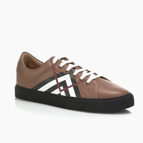 BURBERRY Albridge Icon Leather Tennis Sneakers in Birch Brown 39.5/ US 9/9.5 - Picture 1 of 16